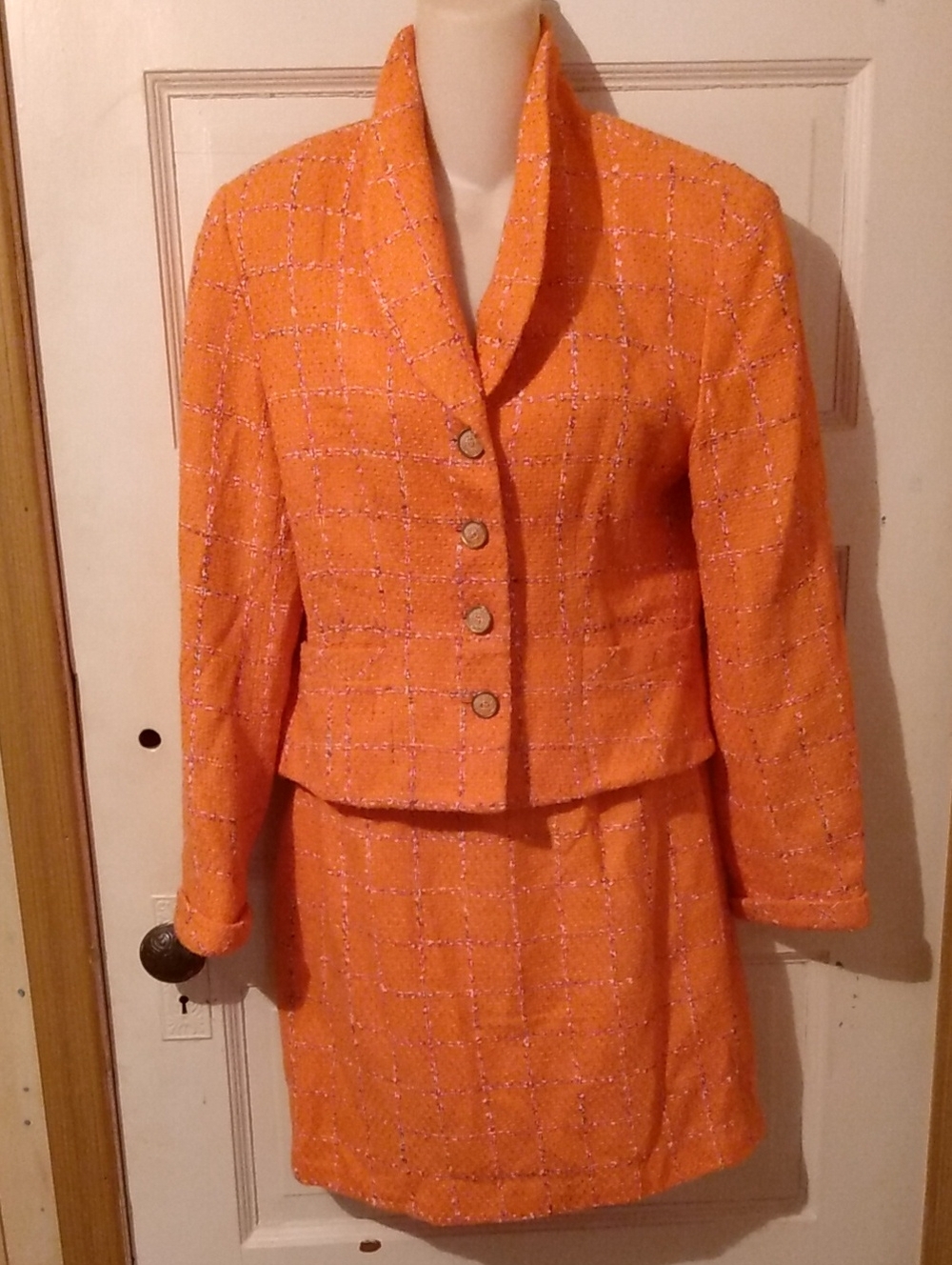 Vintage Orange Tweed Suit Rina Rossi 80s